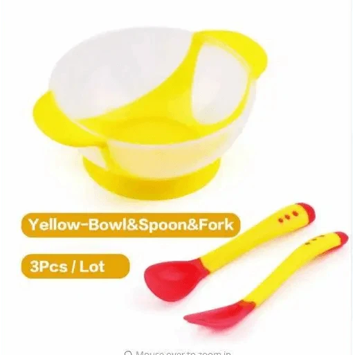Children's Tableware Baby Learning Dishes With Suction Cup Assist Food Bowl Temperature Sensing Spoon Baby Feeding Bowl